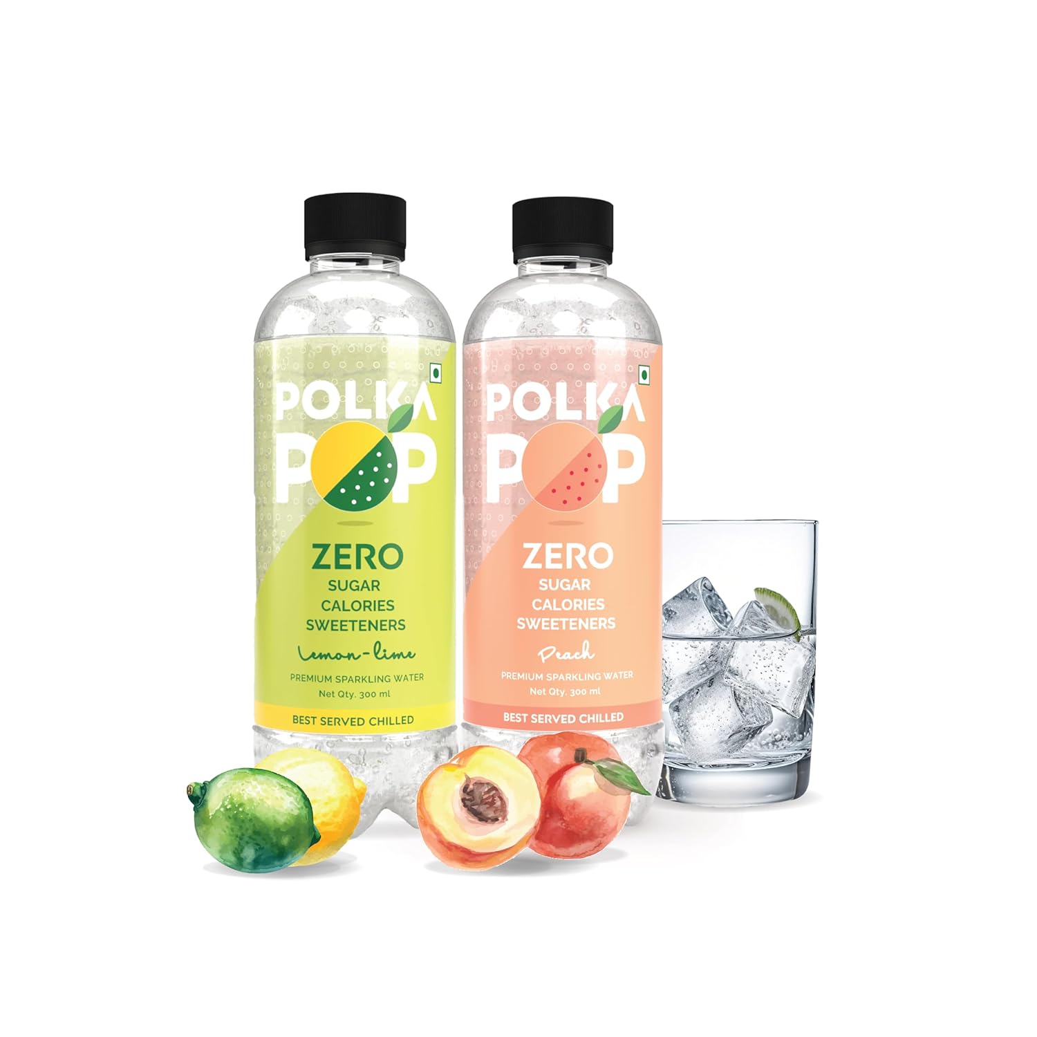 Lemon-Lime & Peach Sparkling Water | (300ml Each) | Packs of 12 & 24