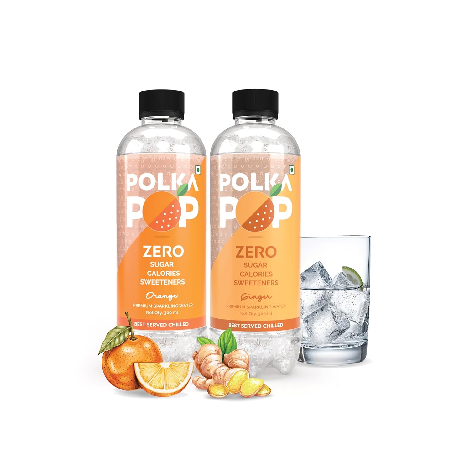 Orange & Ginger Sparkling Water | (300ml Each) | Packs of 12 & 24