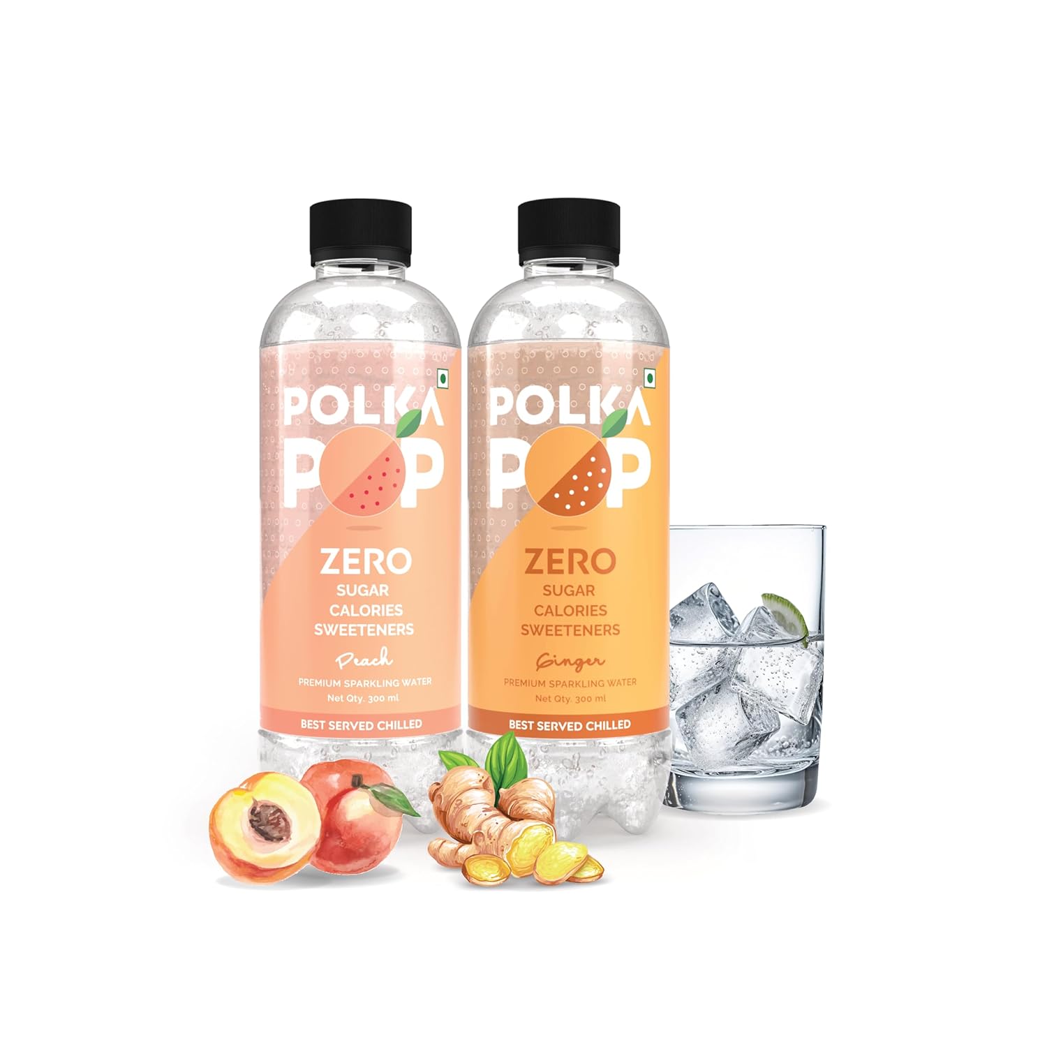 Peach & Ginger Sparkling Water | (300ml Each) | Packs of 12 & 24