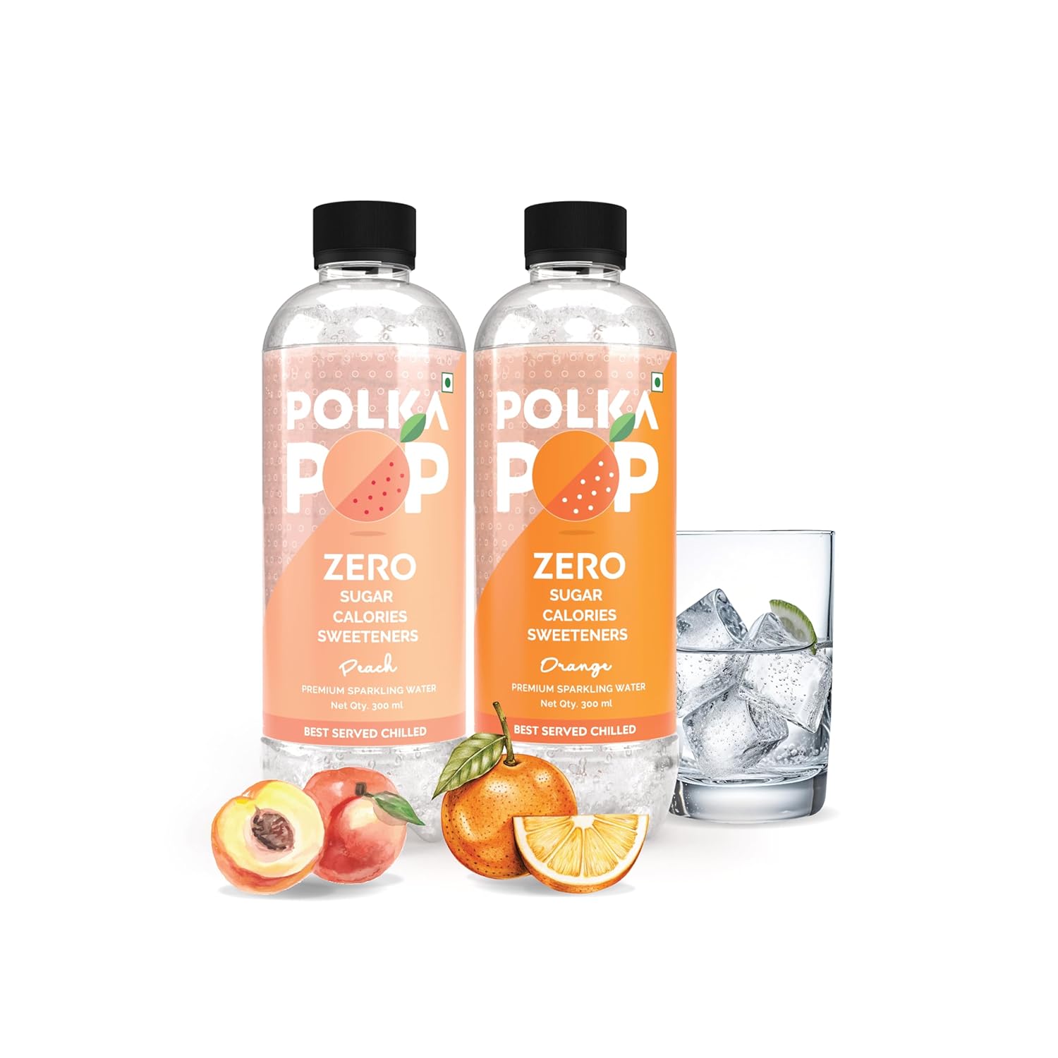 Peach & Orange Sparkling Water | (300ml Each) | Packs of 12 & 24