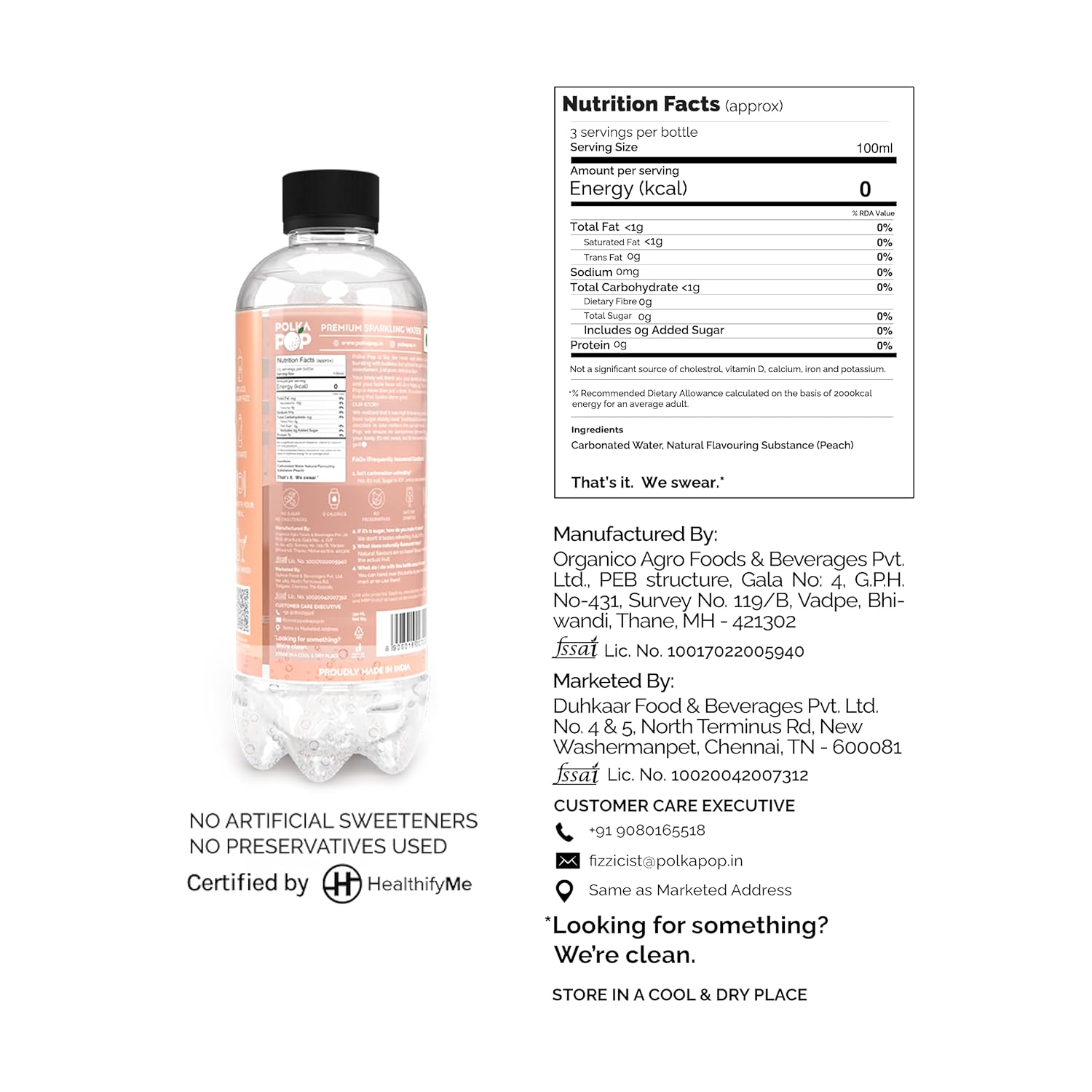 Cranberry & Peach Sparkling Water | (300ml Each) | Packs of 12 & 24