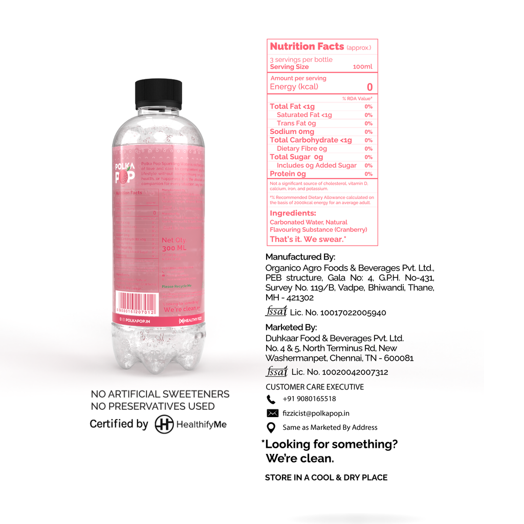 Cranberry & Peach Sparkling Water | (300ml Each) | Packs of 12 & 24