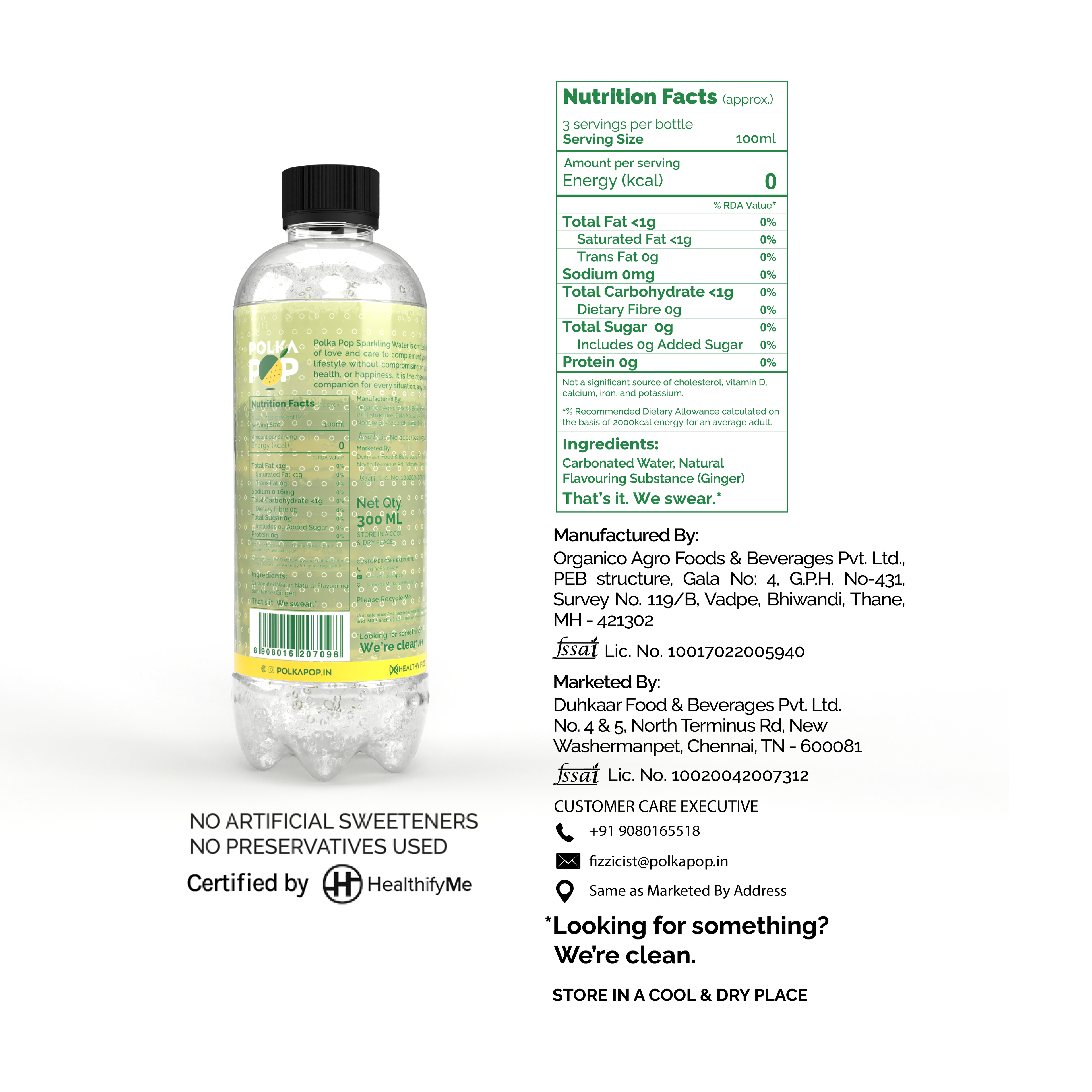 Ginger Sparkling Water | (300ml Each) | Packs of 12 & 24