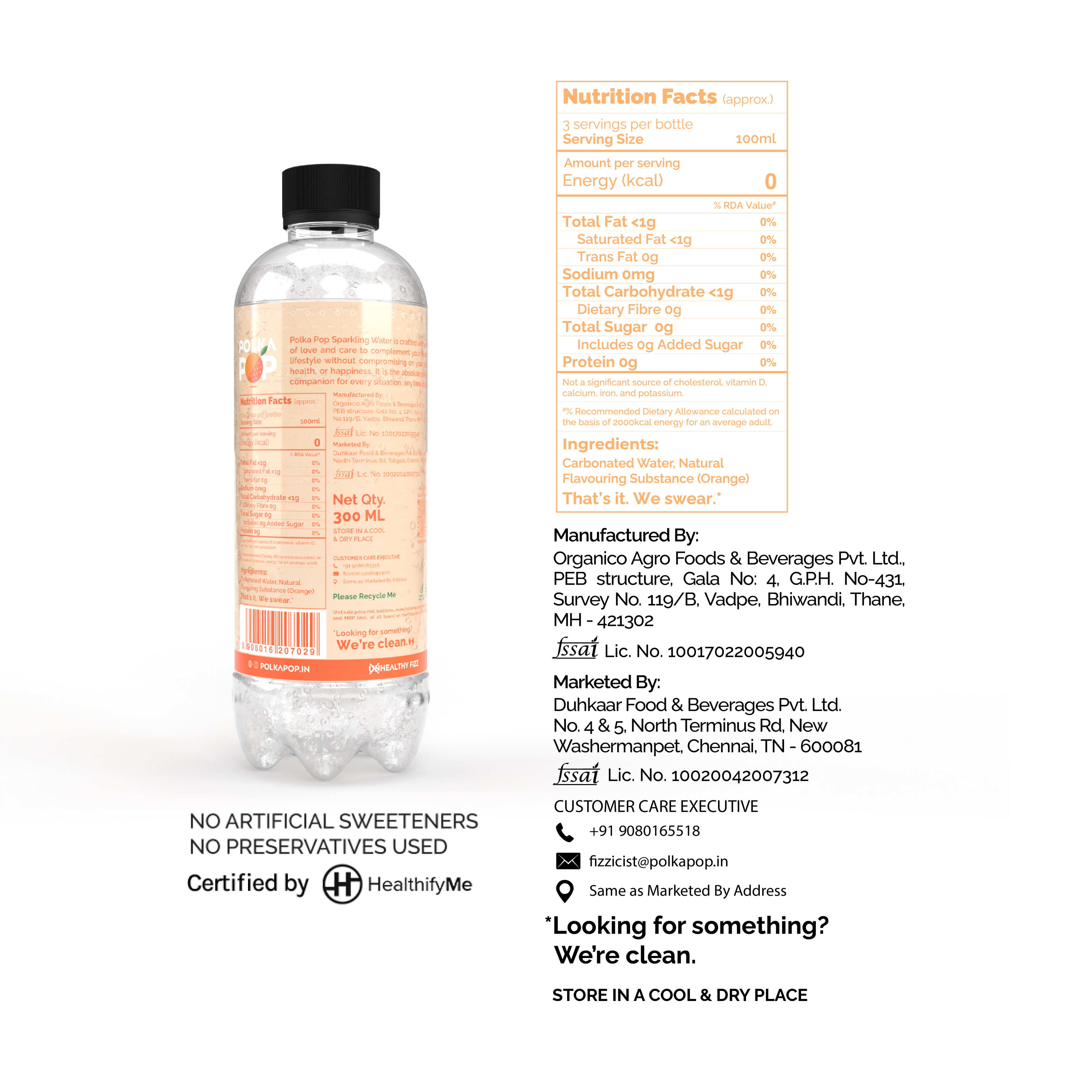 Orange Sparkling Water | (300ml Each) | Packs of 12 & 24