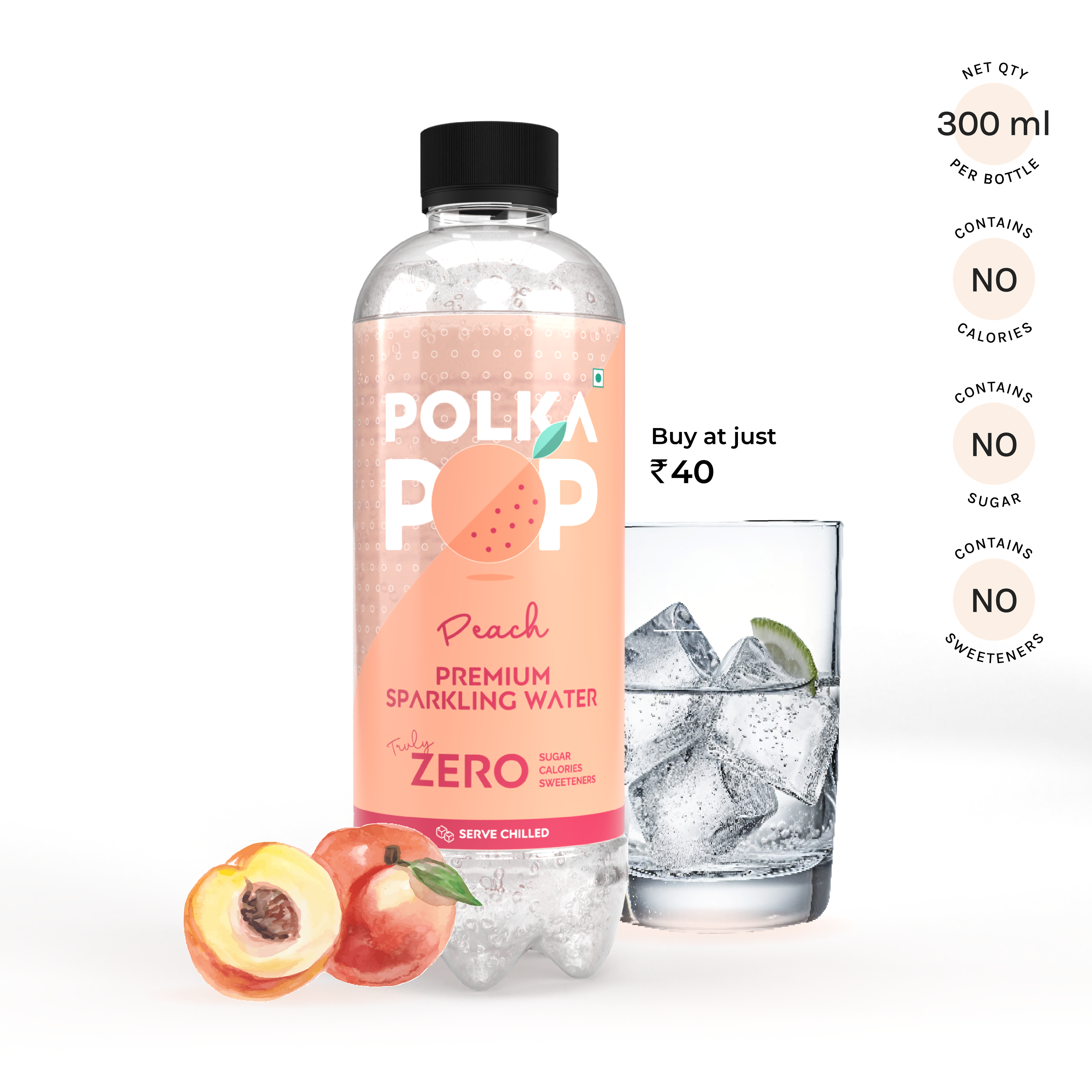 Peach Sparkling Water | (300ml Each) | Packs of 12 & 24