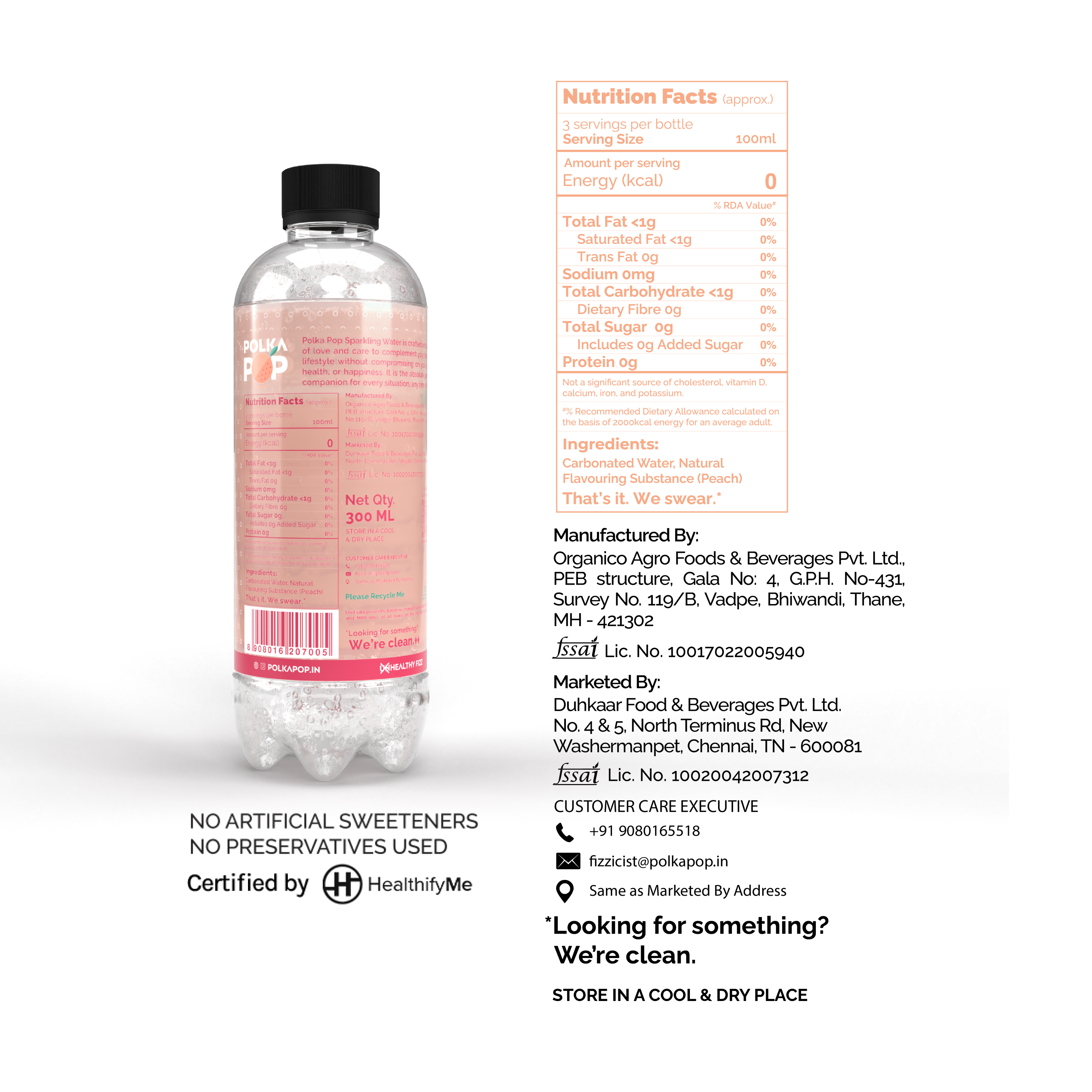 Peach Sparkling Water | (300ml Each) | Packs of 12 & 24